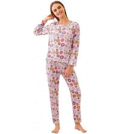 Sets Women's Cute Donut Print Long Sleeve Pajama Set - A-pink - CJ192OKAWOW $19.69