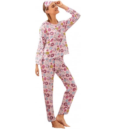 Sets Women's Cute Donut Print Long Sleeve Pajama Set - A-pink - CJ192OKAWOW $19.69