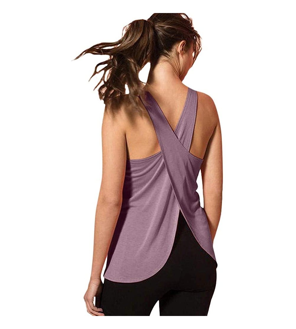 Nightgowns & Sleepshirts Womens Casual Cross Back Yoga Shirt Sleeveless Back Workout Sports Vest Racerback Gym Exercise Athle...