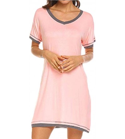 Tops Women's Sleepwear Casual Nightgowns Short Sleeve V Neck Sleepshirt - Pink - CM19DHTC30R $28.64