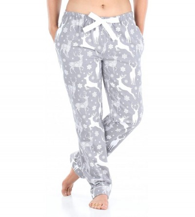 Bottoms Women's Cotton Flannel Pajama PJ Pants with Pockets - Grey Deer - C5196G5SNZE $20.62