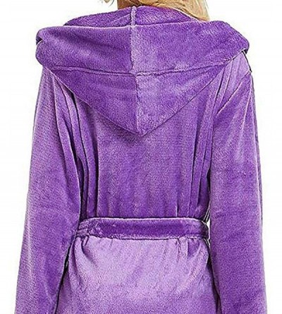 Robes Women's Hooded Bathrobe Large Size Long Sleeve Homewear Kimono Long Robe for Women - Purple - CG18MGH988Y $20.01