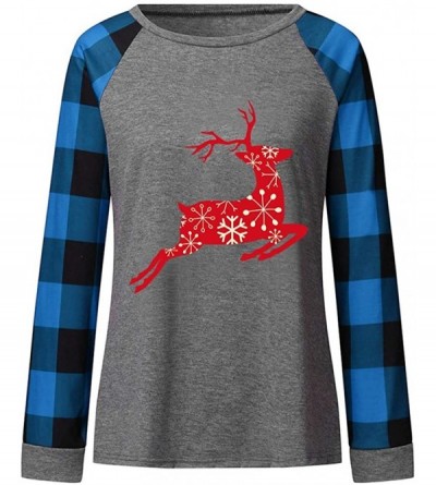 Baby Dolls & Chemises Women's Long Sleeve Buffalo Plaid T-Shirt Tops Christmas Reindeer Print Bottoming Blouse Pullover - Blu...