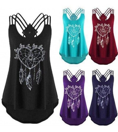Thermal Underwear Women Bandages Sleeveless Vest Top High Low Tank Top Notes Strappy Tank Tops - A Red - CH18QRGSZT4 $20.45