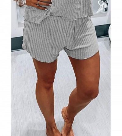 Sets Women's Shorts Pajama Set Waffle Knit Sleeveless Sleepwear Nightwear Pjs - Gray - C219848EQM7 $21.00