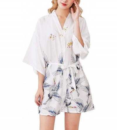 Nightgowns & Sleepshirts Women's Dressing Gown Kimono Bathrobe Satin Crane Blossoms Robe Bridesmaid Nightwear Pyjamas Nightgo...