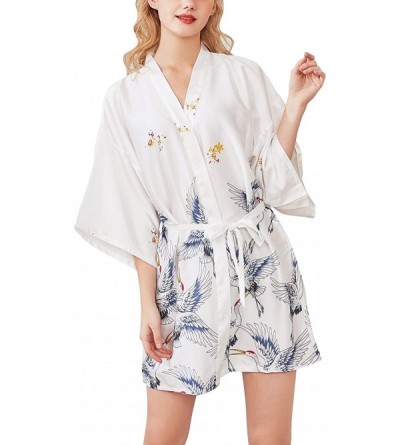 Nightgowns & Sleepshirts Women's Dressing Gown Kimono Bathrobe Satin Crane Blossoms Robe Bridesmaid Nightwear Pyjamas Nightgo...