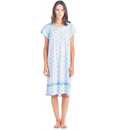 Nightgowns & Sleepshirts Women's Floral V-Neck Short Sleeve Nightgown - Floral Blue - C8186KOGSI4 $18.10