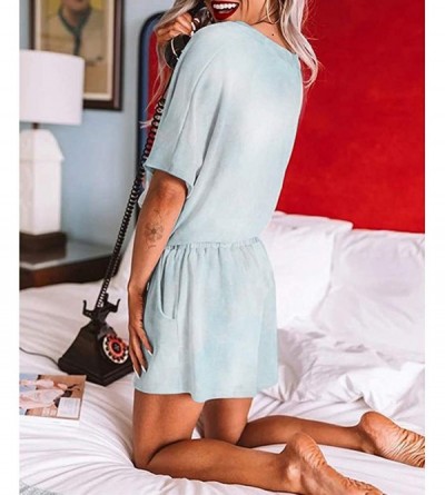 Sets Womens Short Pajama Set Loose Top and Shorts Sleepwear Nightwear Loungewear PJ Set - V Neck-blue - CR19882CAX5 $26.41
