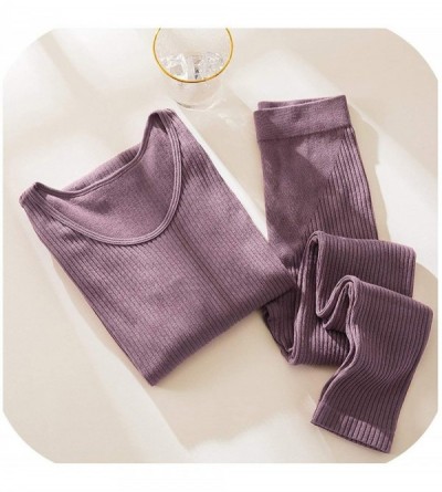 Thermal Underwear Women's Autumn Winter Thermal Underwear Suit Thin Slim Lady Warming - Light Purple - CD193QROCQU $37.39