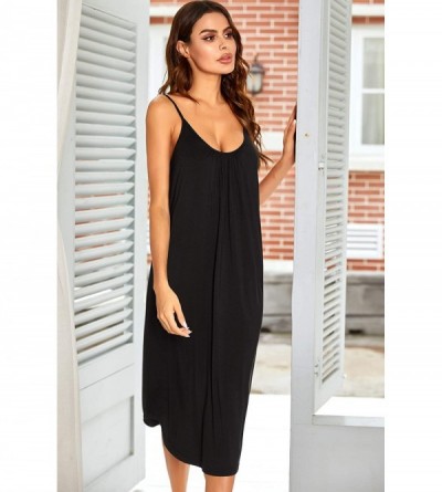 Nightgowns & Sleepshirts Womens Sleeveless Long Nightgown Summer Slip Night Gowns Dress Soft Sleepshirt Chemise Pajamas - Bla...