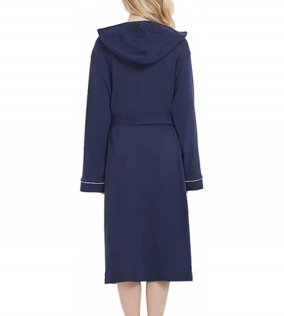 Robes Women's Cotton Robe Lightweight Knee Length Long Sleeve Hooded Kimono SPA Bathrobe - Dark Blue - C118TA7TR65 $23.09