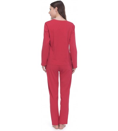 Sets Women's Pajama Set V Neck Long Sleeve Top and Pants Sleepwear Pjs Sets- Size - Red - CK18YS256IW $21.32