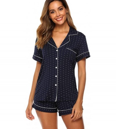 Sets Womens Pajama Set Short Sleeve Sleepwear Button Down Pajamas Short Sets Nightwear Loungewear Soft Pj Set - Navyblue With...