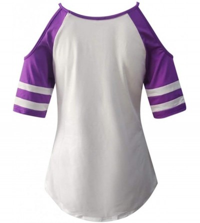 Bras Women Casual Blouse Large Size Sling Off Shoulder Short Sleeve Colorblock T Shirt Tunics - Purple - CL193GN63AE $36.07