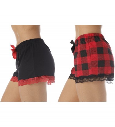 Sets Womans Pajamas Shorts - PJs - Sleepwear (Pack of 2) - Red Buffalo Plaid - Black Solid (Pack of 2) - CB189YMLQI5 $21.27