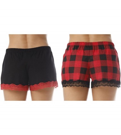 Sets Womans Pajamas Shorts - PJs - Sleepwear (Pack of 2) - Red Buffalo Plaid - Black Solid (Pack of 2) - CB189YMLQI5 $21.27