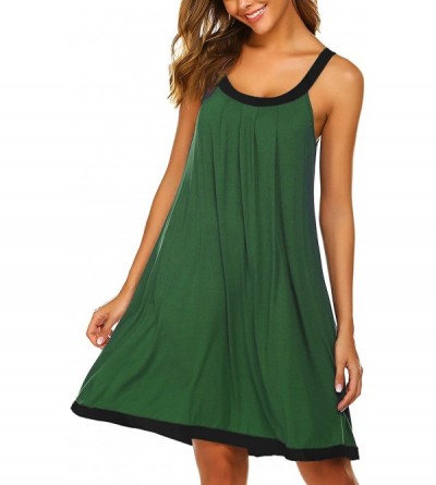 Nightgowns & Sleepshirts Wide Strap Chemise Full Slip Nightgowns Women Summer Sleeveless Sleepwear Plain Dress - Dark Green -...