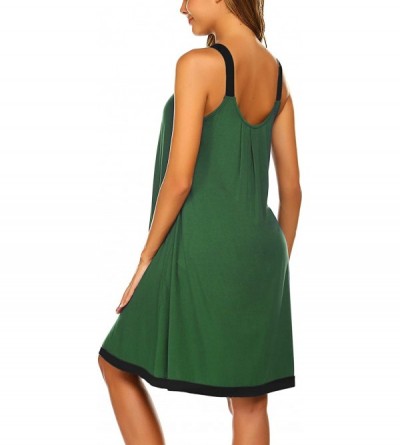 Nightgowns & Sleepshirts Wide Strap Chemise Full Slip Nightgowns Women Summer Sleeveless Sleepwear Plain Dress - Dark Green -...