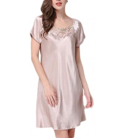 Nightgowns & Sleepshirts Women's Short Sleeve Loungewear Satin Soft Sleepwear Nightgown - 10 - C119DEZ9UXH $18.26