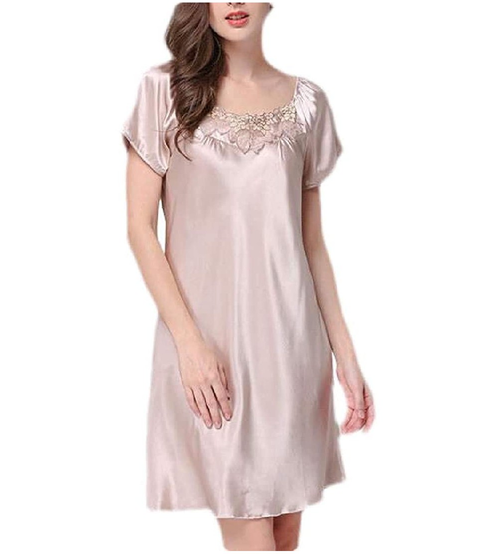 Nightgowns & Sleepshirts Women's Short Sleeve Loungewear Satin Soft Sleepwear Nightgown - 10 - C119DEZ9UXH $18.26