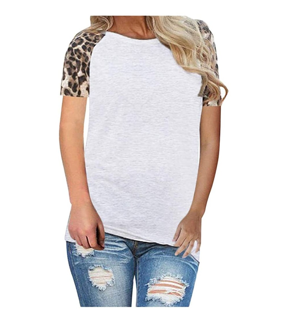 Baby Dolls & Chemises Leopard Print Tops for Women-Short Sleeve Crew Neck Patchwork Loose Casual Raglan Soft T Shirt Blouse T...