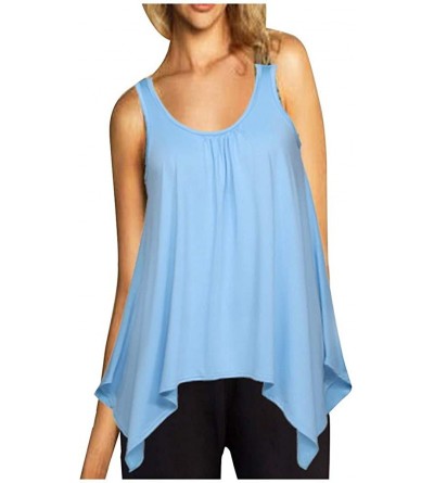 Baby Dolls & Chemises Womens Tank Tops T-Shirt Summer Shirt Loose Casual Irregular Hem Sleeveless T Shirt Blouse - Light Blue...