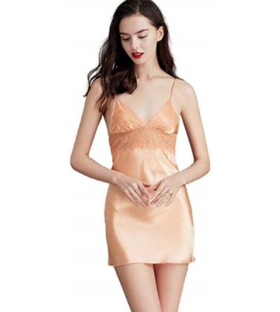 Nightgowns & Sleepshirts Pajamas for Women Cotton Sets pjs Comfy Short Sleeve Floral Nightgown - Orange - C919E7ROI7I $36.41