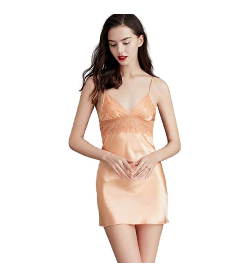 Nightgowns & Sleepshirts Pajamas for Women Cotton Sets pjs Comfy Short Sleeve Floral Nightgown - Orange - C919E7ROI7I $36.41