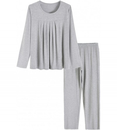 Sets Women's Long Sleeves Pleated Front Tops Pajamas Pants with Pockets - Light Gray - CX18ASD7L2R $40.14