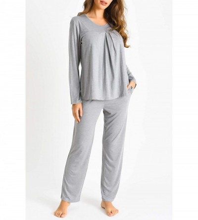 Sets Women's Long Sleeves Pleated Front Tops Pajamas Pants with Pockets - Light Gray - CX18ASD7L2R $40.14