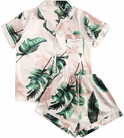 Sets Women's Notch Collar Palm Leaf Print Sleepwear Two Piece Pajama Set - A Multi Print - CG18SSR2R8O $30.55