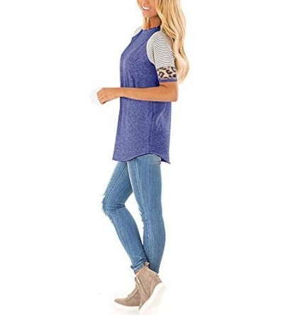 Nightgowns & Sleepshirts Women Short Sleeve Casual Comfy Leopard Stripe Sequin Tunics Loose Tops Blouse T Shirt - G-dark Blue...