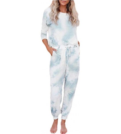 Sets Women's Tie Dye Printed Long Sleeve Pajamas Set Long Tops and Pants 2 Piece Joggers Nightwears - 2 - C2190826CDD $62.89