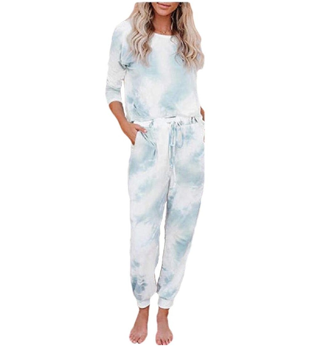 Sets Women's Tie Dye Printed Long Sleeve Pajamas Set Long Tops and Pants 2 Piece Joggers Nightwears - 2 - C2190826CDD $35.61