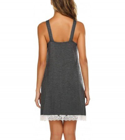 Nightgowns & Sleepshirts Womens Chemise Sleepwear Full Slips Lace Nightgown Cotton Jersey Lingerie - Dark Grey - C819CGAROD5 ...