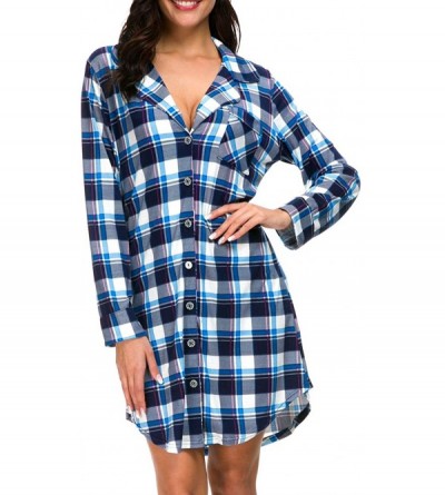 Nightgowns & Sleepshirts Nightgown Women's Long Sleeve Nightshirt Boyfriend Sleep Shirt Button-up Dress Lapel Collar Pajamas ...