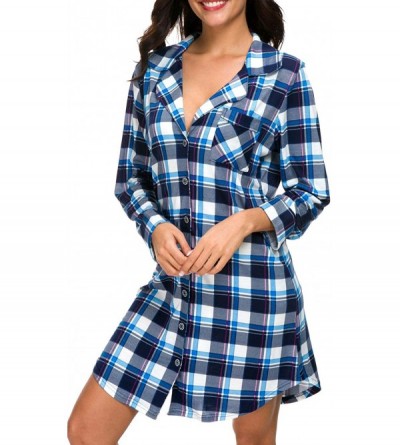 Nightgowns & Sleepshirts Nightgown Women's Long Sleeve Nightshirt Boyfriend Sleep Shirt Button-up Dress Lapel Collar Pajamas ...