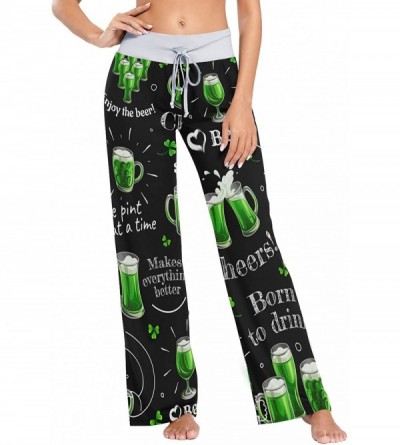 Bottoms Women's Comfy Stretch Saint Patrick's Day Green Beer Drawstring Wide Leg Pajama Pants Lounge Pants - Color 1 - CA197U...