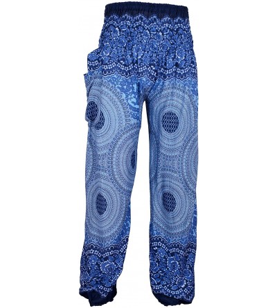 Bottoms Smocked Waist Unisex Lounge Trousers Harem Loungewear Festival Yoga Pyjamas Pantaloon Comfort Pants Rose Dark Blue - ...