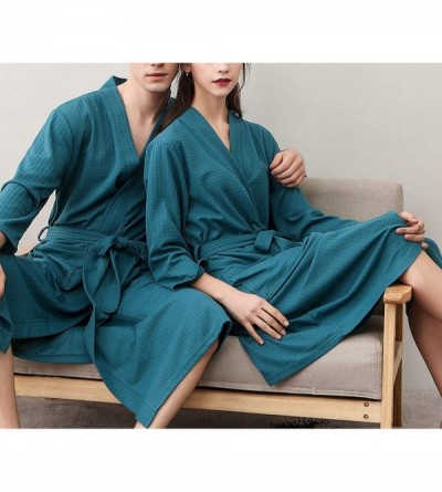 Robes Women Sleepwear Nightwear Waffle Robes Cotton Kimono Bathrobe Bridesmaid Spa Robe Loungewear - Hfg Light Blue - CK18LXG...