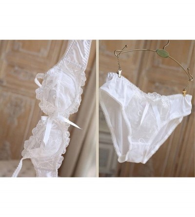 Bras Sexy Lace Transparent 3/4 Cup Bra Set Underwear Bra and Panties - White - 7145362723Y $15.92