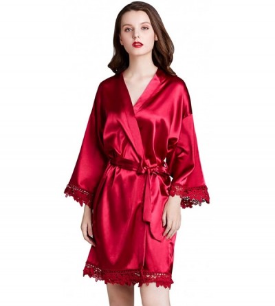 Robes Women's Bathrobe Dressing Gown Kimono Satin Bridesmaid Wedding Nightwear Sleepwear Pyjamas Bride Party - Red - C3197RQO...