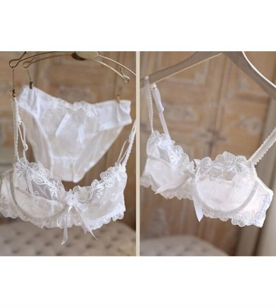 Bras Sexy Lace Transparent 3/4 Cup Bra Set Underwear Bra and Panties - White - 7145362723Y $15.92