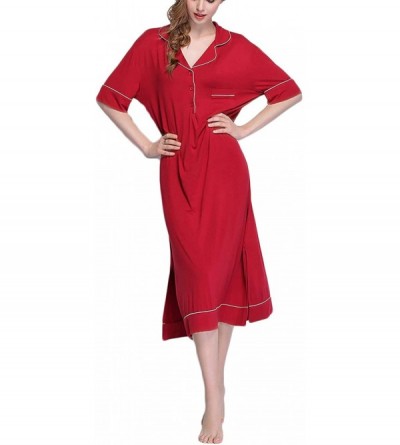 Nightgowns & Sleepshirts Womens Sleepwear Shirt Collar Nightshirt Modal Nightgown Loungewear - Red Short - CB18U3HAUDX $23.41