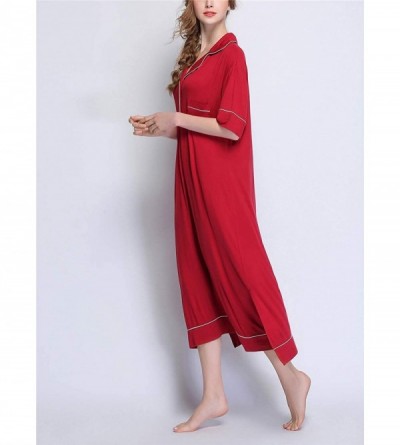 Nightgowns & Sleepshirts Womens Sleepwear Shirt Collar Nightshirt Modal Nightgown Loungewear - Red Short - CB18U3HAUDX $23.41