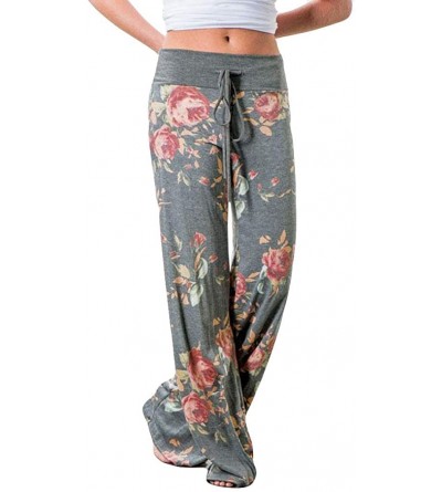 Bottoms Womens Wide Leg Lounge Pants Comfy Stretch Floral Print Drawstring Palazzo Pajama Pants - Gary - CT194C87L64 $21.16