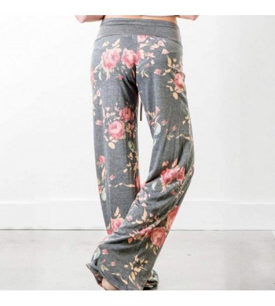 Bottoms Womens Wide Leg Lounge Pants Comfy Stretch Floral Print Drawstring Palazzo Pajama Pants - Gary - CT194C87L64 $21.16