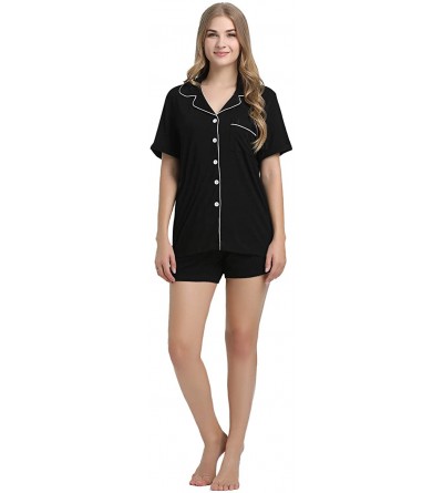 Sets Womens Pajamas Soft Bamboo - PJ Short Sets for Women - Short-black - CX18RL73984 $39.61