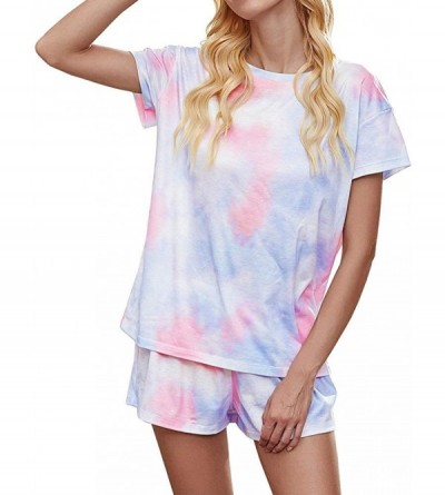 Sets Women's Summer Star Print Short Sleeve Top and Shorts Pajama Set - Pink Blue - CJ199ZT67SL $16.44